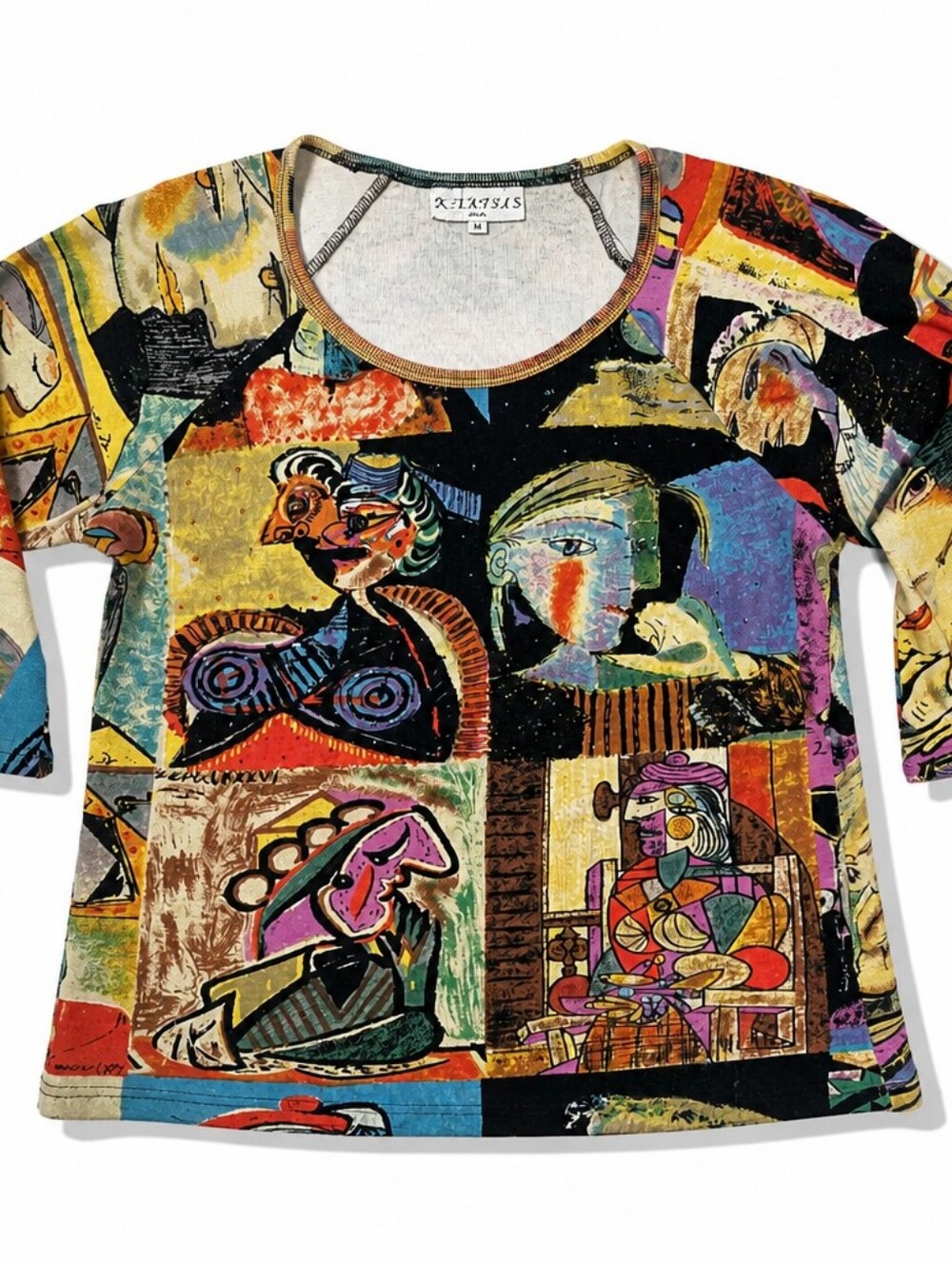 Vintage 90s y2k Women's Wearable Art to Wear Artsy Beaded Shirt Top 100% Cotton